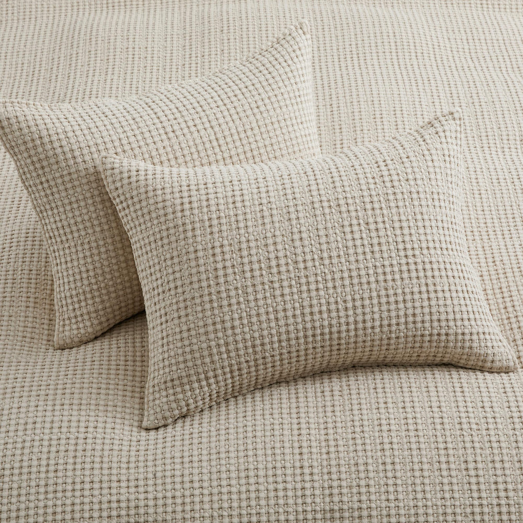 Mills Waffle Bedspread Set (122x106in) with 2 Pillow Shams (36x20in) - Undyed Wheat - Cotton Waffle