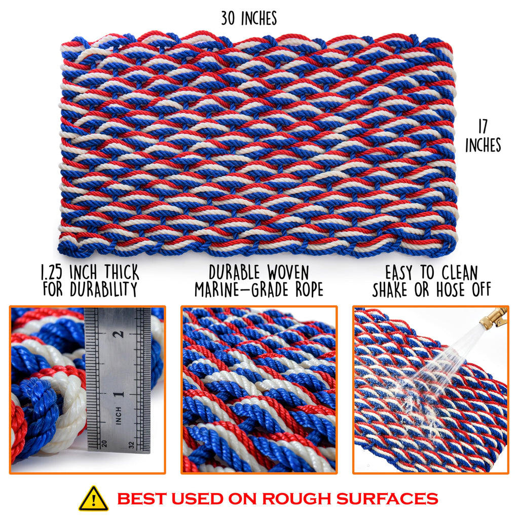 Lobster Rope Mat Patriotic 30x17 Inch, Nautical Welcome Mat USA Designed