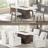 Rafferty Modern Solid Wood 70-inch Rectangle Dining Table with Genuine White Marble Tabletop and Tapered Pedestal