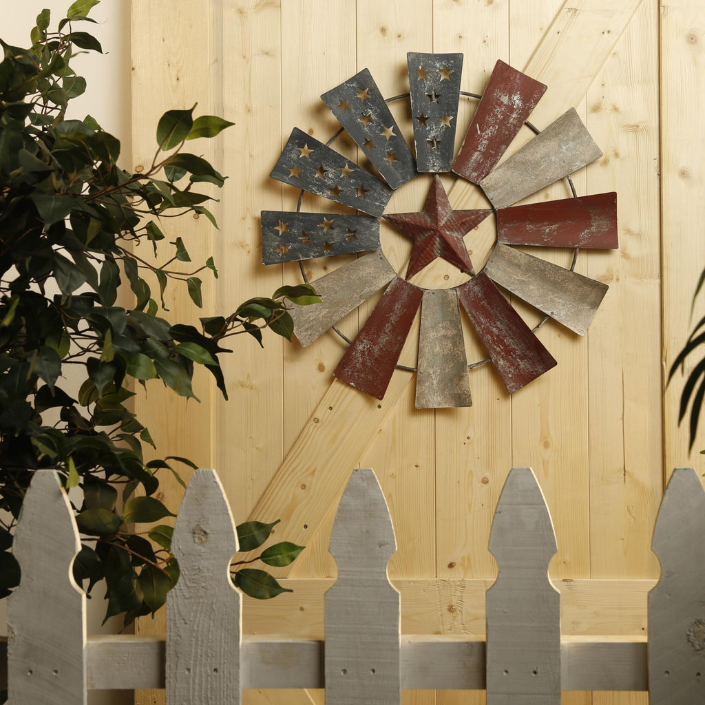 21" Tall Indoor/Outdoor Patriotic Windmill Wall Art Decor