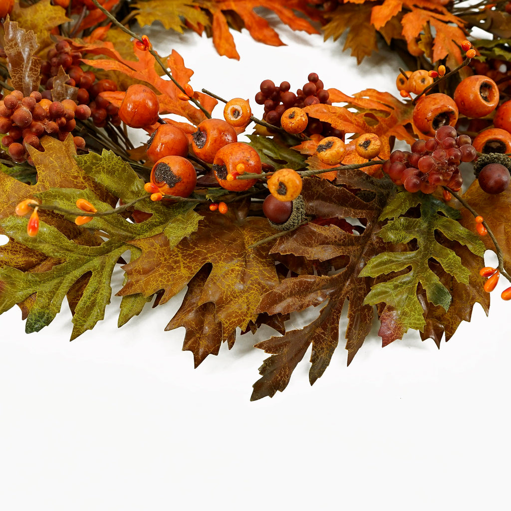 Artificial Fall Wreaths for Front Door Autumn Oak Wreath with Oak Leaves, Acorns, Berries, Pomegranates for Front Door