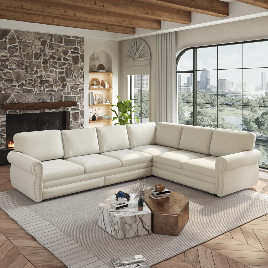 118" Sleeper Sofa Bed, Sectional Couches /Apartment, Chenille L Shaped Couch with Pull Out Couch Bed, Convertible