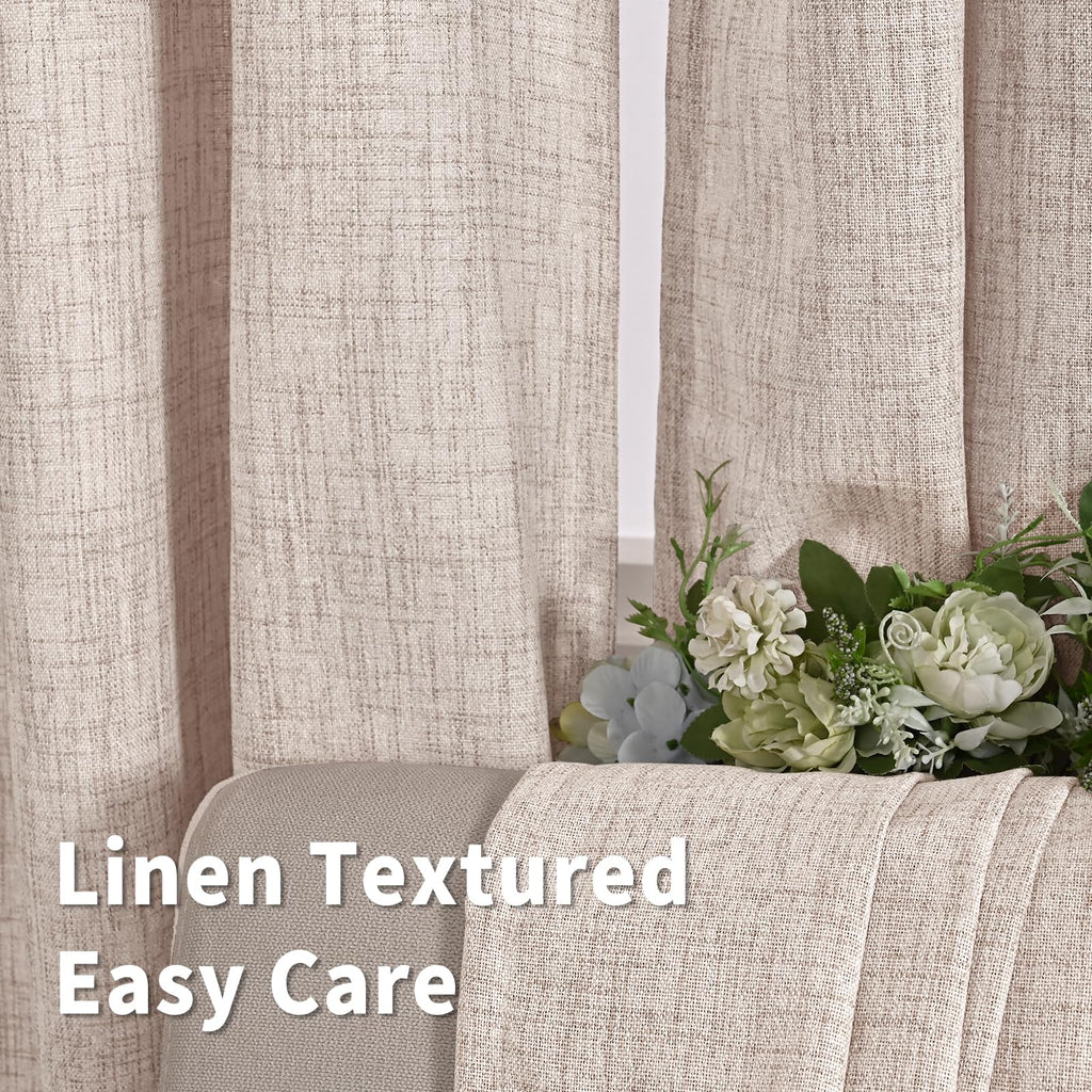 Natural Linen Curtains 54 Inch Length for Short Living Room Windows, Rod Pocket Rustic Country Drapes Light Filtering