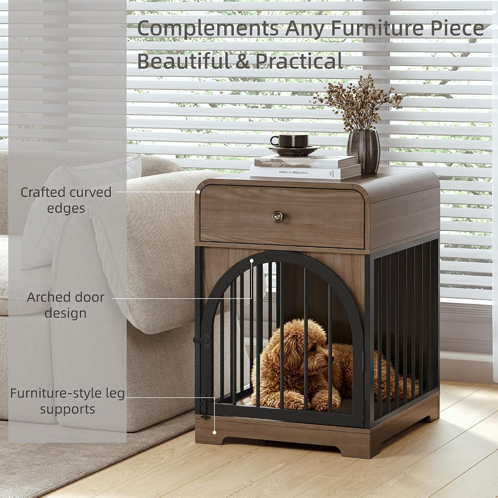 Dog Crate Furniture, Wooden Dog Crate House with Drawer, Kennel Indoor for Small Breed, Indoor Decorative Dog Kennel