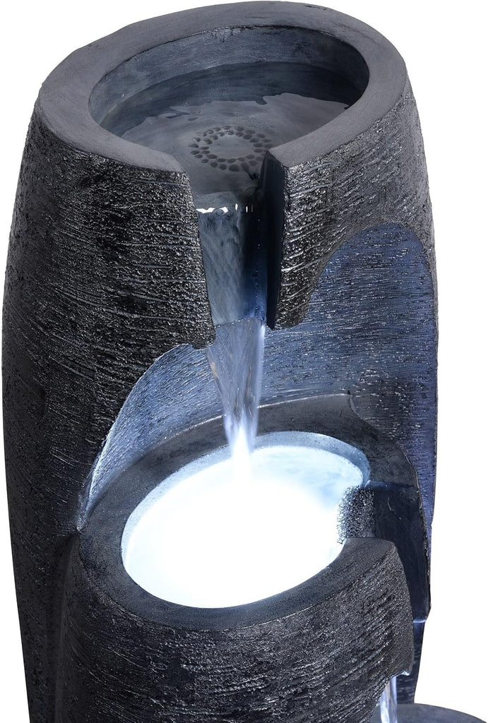 3-Tier Cascading Urn Outdoor Water Fountain - Cool Glow Lighting with Adjustable Flow & Electric Pump, Black