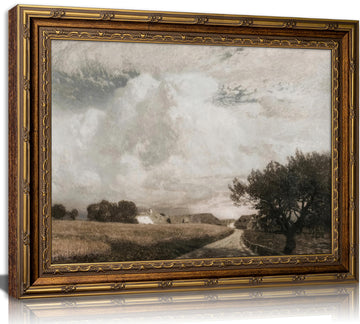 Vintage Framed Country Farm Landscape Path Canvas Wall Art 12x16in