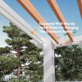Modern Shade Open Sky 10'x12' Pergola Cabana, Modern Outdoor Pergola with White Privacy Curtains & Back Privacy Wall