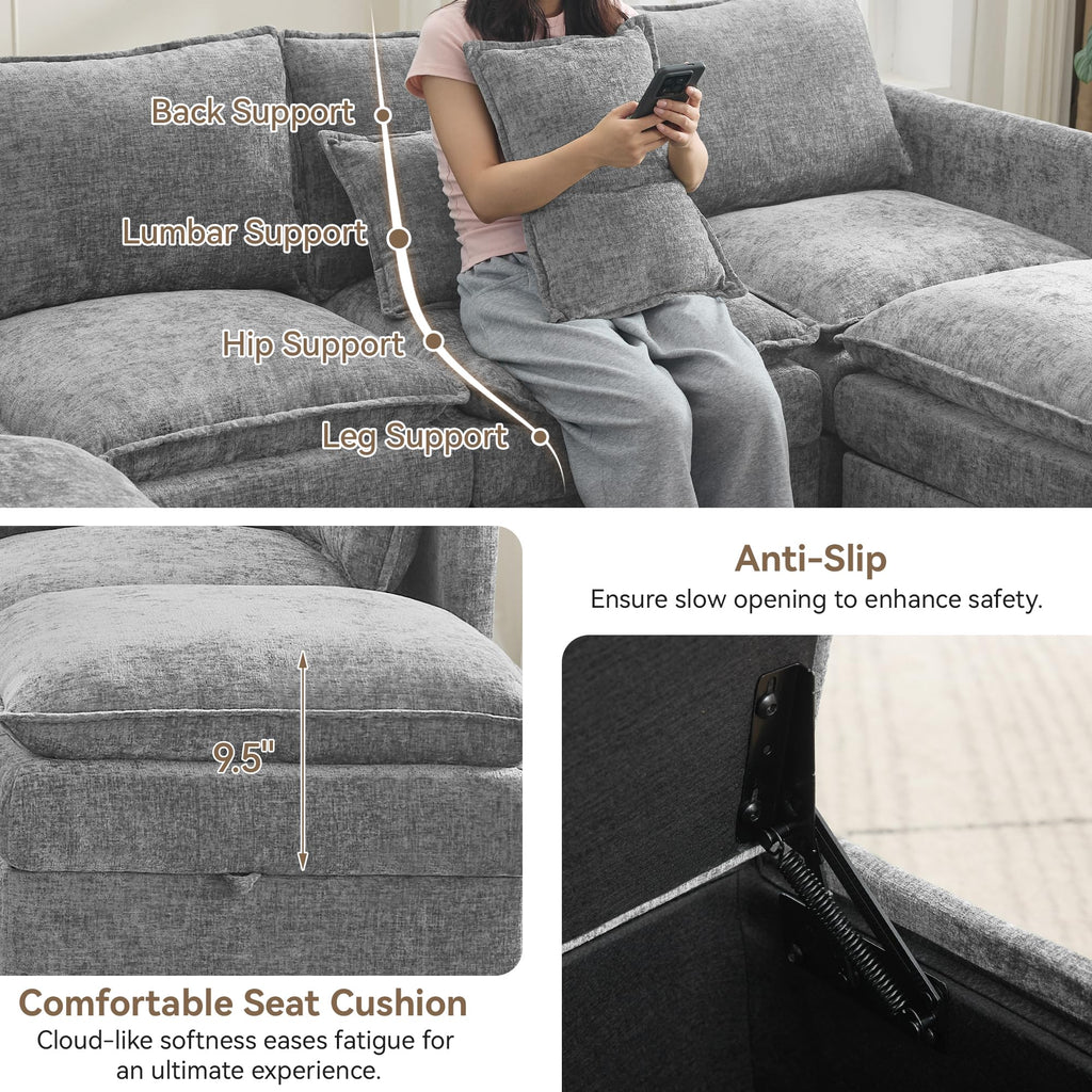 55" Cloud Modular Loveseat Sofa with Storage, Modern Upholstered Sofa Couch Small Love Seat, 2 Seater Chenille Comfy