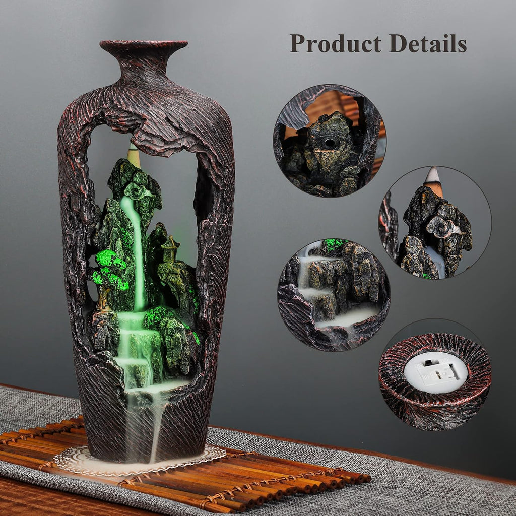 Mountain Waterfall Incense Burner Backflow Incense Burner Incense Smoke Waterfall with 100 Backflow Incense - Set of 100