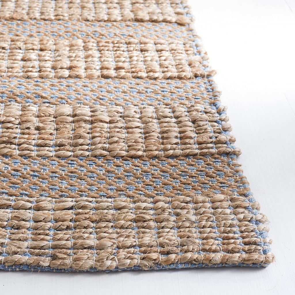 Area Rug 8x10 - Natural Fiber Collection - Large - Light Blue & Natural, Handmade Jute & Cotton, Boho Farmhouse