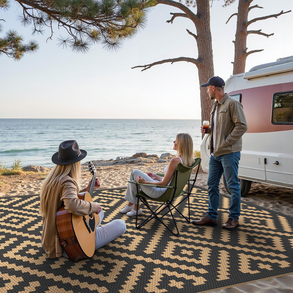 Outdoor Rug, Waterproof Plastic Rugs, 8'x10' Black Brown