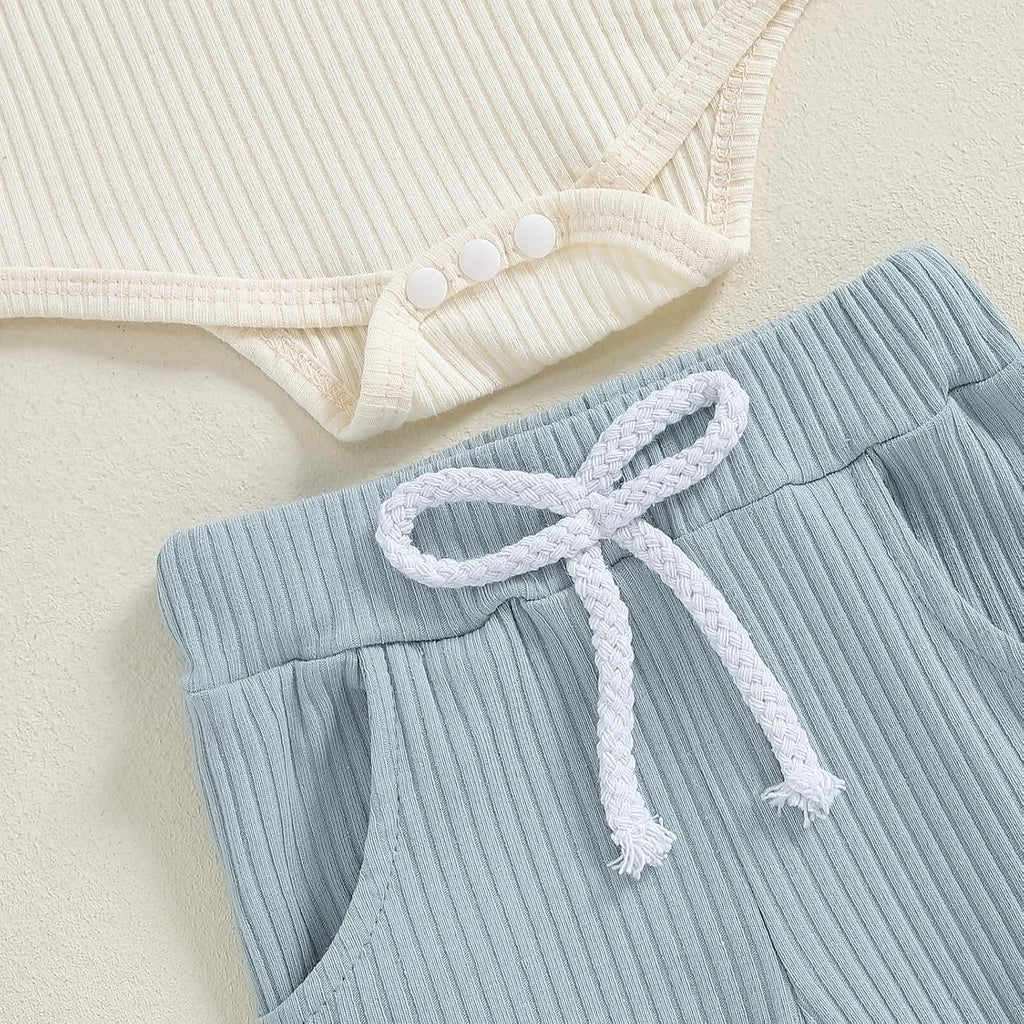 Baby Boy Clothes 3 6 12 Ribbed Knitted Long Sleeve Romper and Pants Sets Newborn Fall Splicing Color Outfits