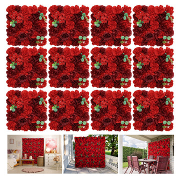 12pcs Flower Wall Panel 16.5"x16.5" Silk Floral Panels Decor