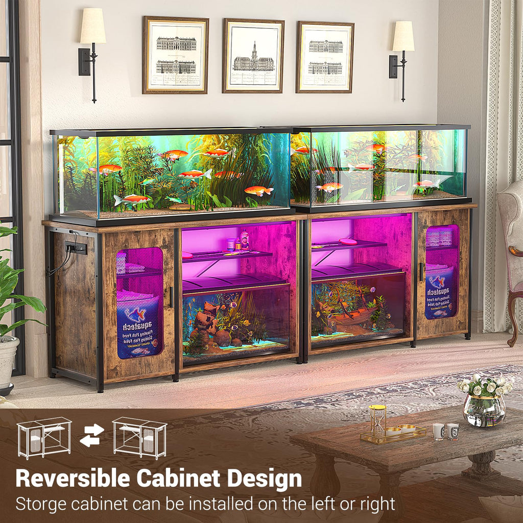 55-75 Gallon Aquarium Stand with Power Outlet & LED, Rustic Brown