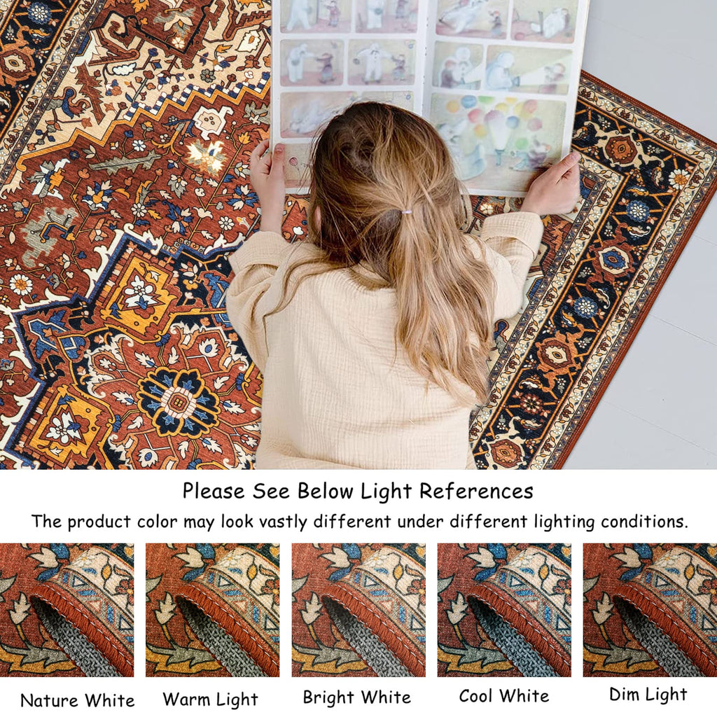 Ultra-Thin Washable Runner Rug - Non-Slip Hallway Runner Rug Laundry Room Mat, Vintage Stain Resistance Low Pile