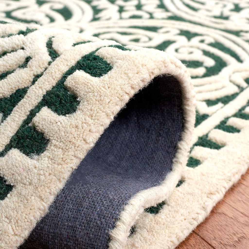 Cambridge Area Rug - 9' x 12', Dark Green & Ivory, Handmade Moroccan Wool
