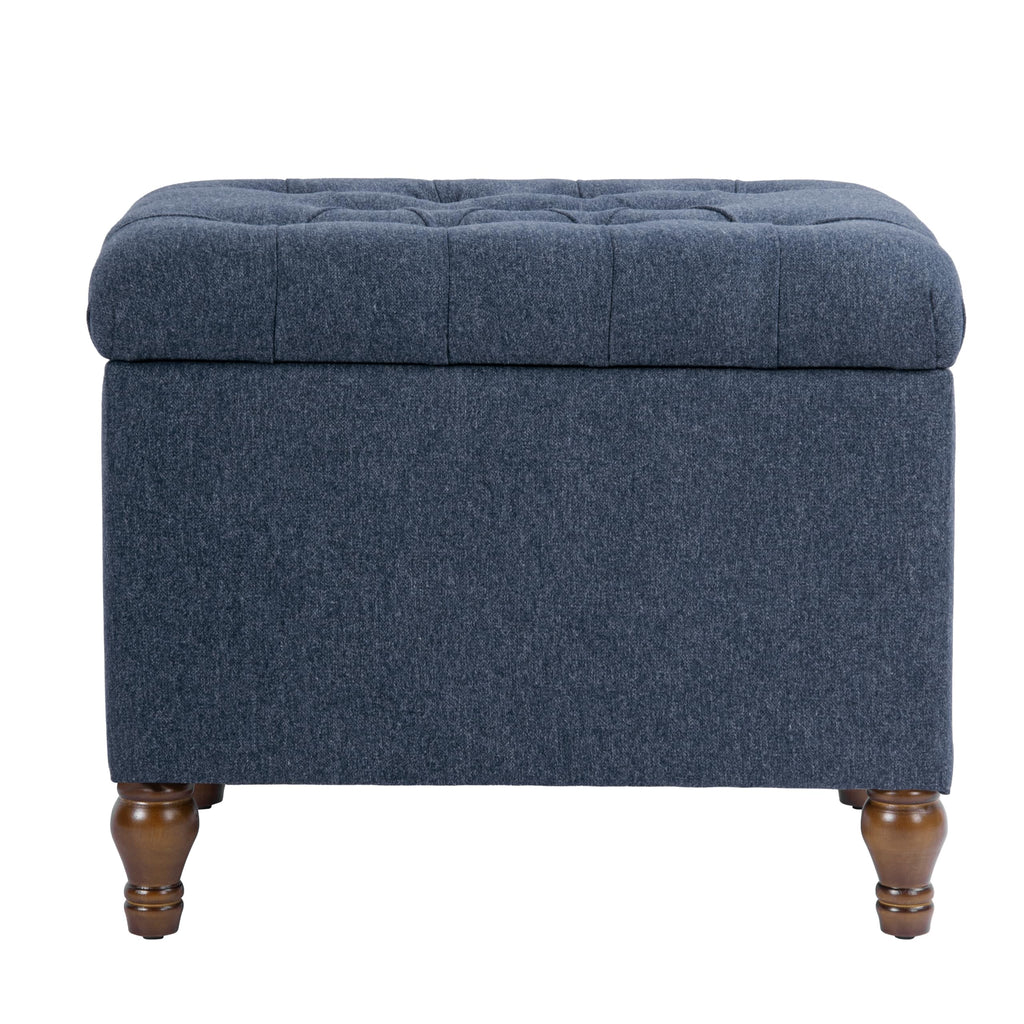 24" Button Tufted Storage Ottoman - Blue Woven Fabric