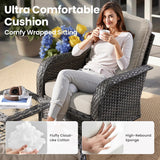 9 Pieces Patio Furniture Set, Outdoor Wicker Sofa Couch with Rocking Swivel Chairs Fire Pit Table