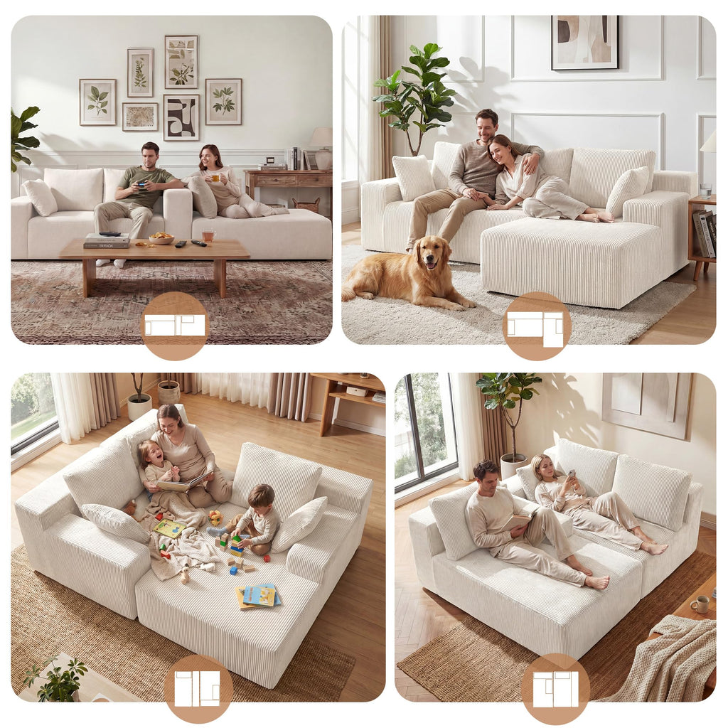 Cloud Sectional Boneless Couches, Modular L Shaped Couch with Deep Seat Oversized Right Facing Chaise, Memory Foam