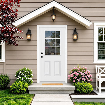 32" x 80" White 9-Lite Fiberglass Entry Door, Right-Hand Inswing