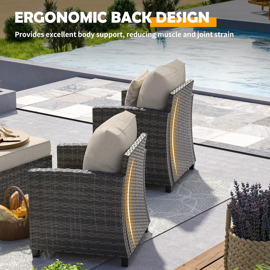 Patio Furniture Set with 44" Fire Pit Table, 6 Pieces Outdoor Sectional Conversation Sets