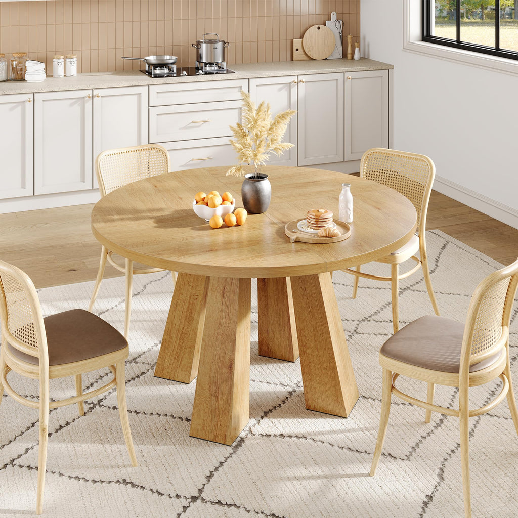 47" Round Dining Table for 4-6, Farmhouse Wood Kitchen Table
