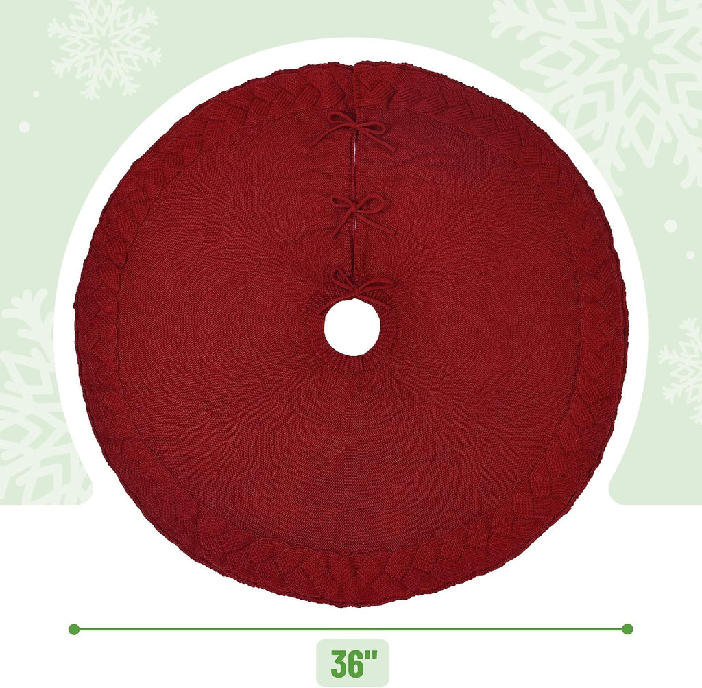Christmas Tree Skirt, 36", Red Knitted Christmas Skirt Tree