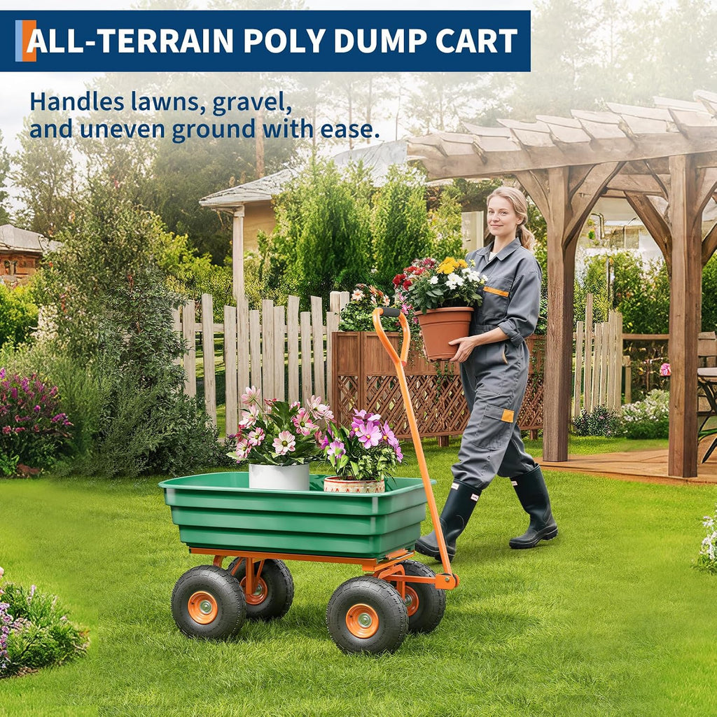 Green 600 Lbs Garden Wagon Cart Heavy‐Duty Outdoor Utility Hand Cart |