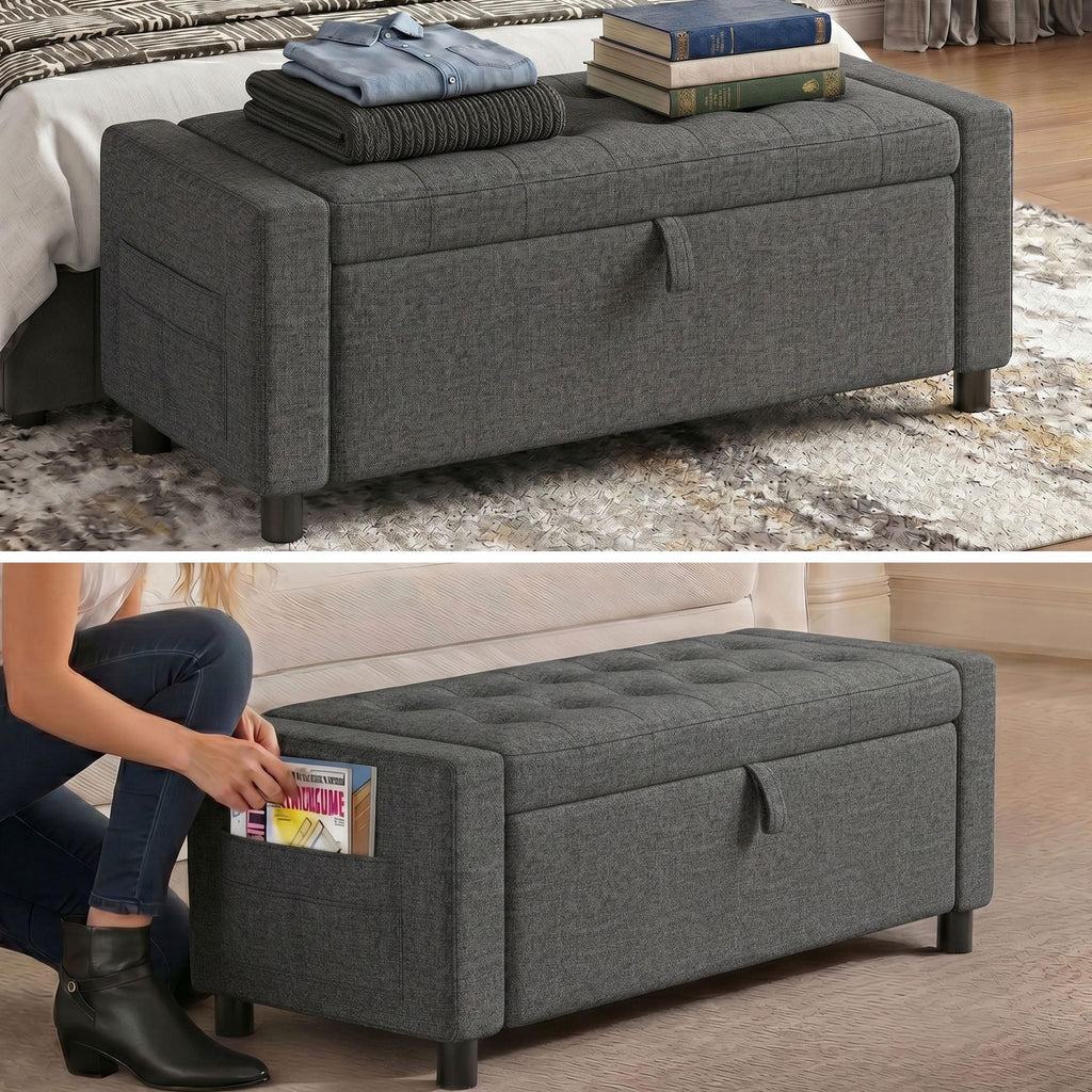 Upholstered Bench Rectangle Ottoman with Storage Modern Benches