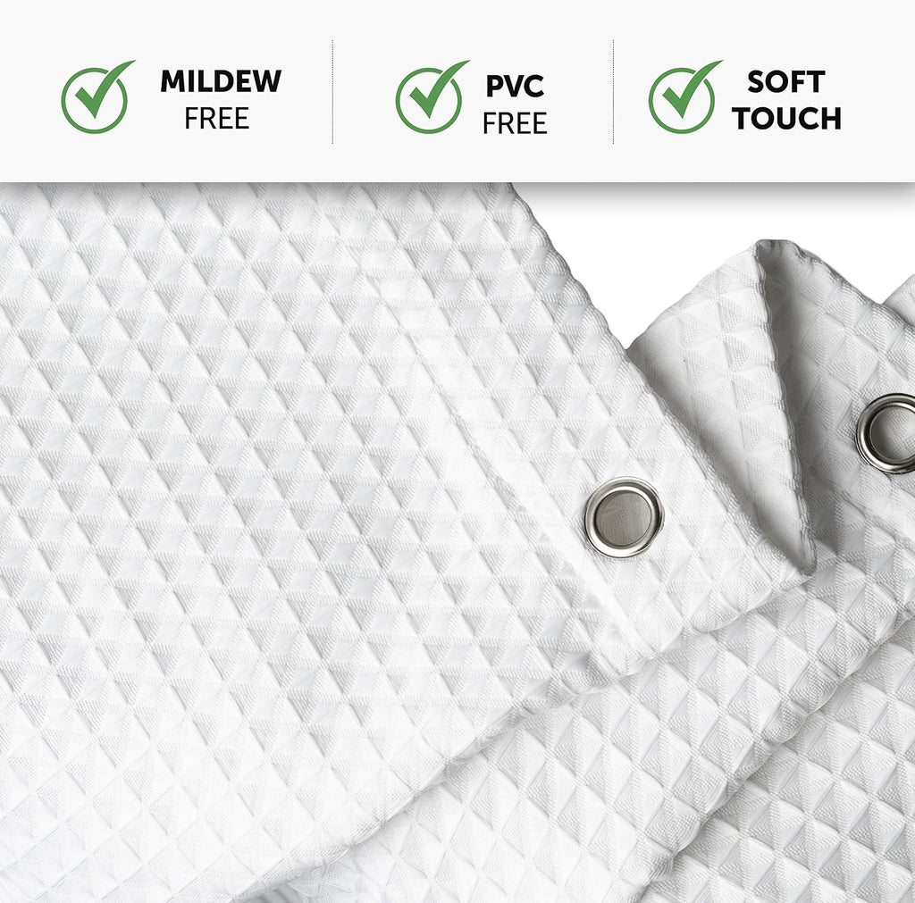 White Fabric Shower Curtain 72x72 - Waffle Weave Bathroom Curtain, Water Repellent Hotel Spa Quality, Heavy Duty 230