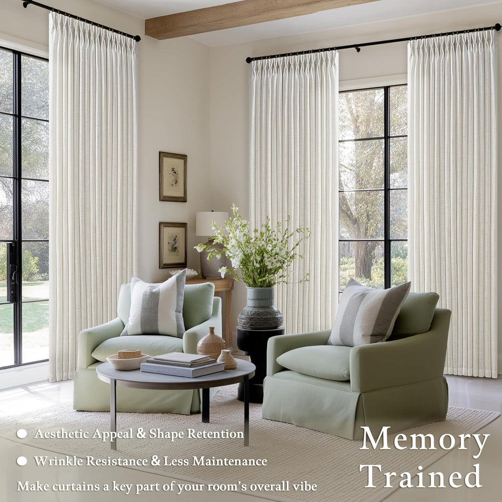 Pinch Pleated 90 Inch Linen Curtains 2 Panels Set for Living Room Pinch Pleat Drapes Track System Memory Trained