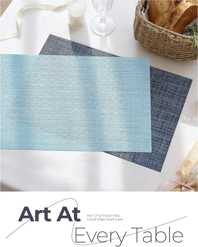 Deep Navy Woven Placemats - Heat Resistant Non-Slip Place mats for Dining Table, Washable Durable PVC Vinyl - Set of 6
