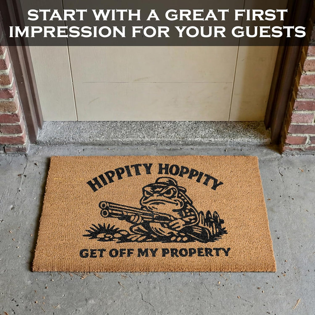 Hippity Hoppity Get Off My Property Door Mat 30x17 Inch, Frog Welcome Mat | Funny Home Decor, Conversation Starter