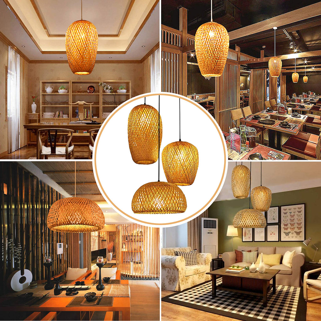 Bamboo Lantern Pendant Lamp, Retro Japanese Style E27 Chandelier Hanging Light Ceiling Lighting Fixture Bedroom