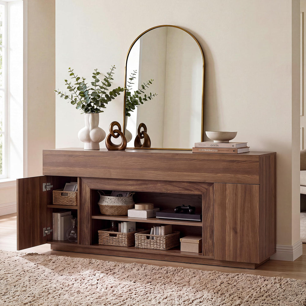 70" Modern TV Stand for TVs Up to 80", Thick Media Console, Walnut