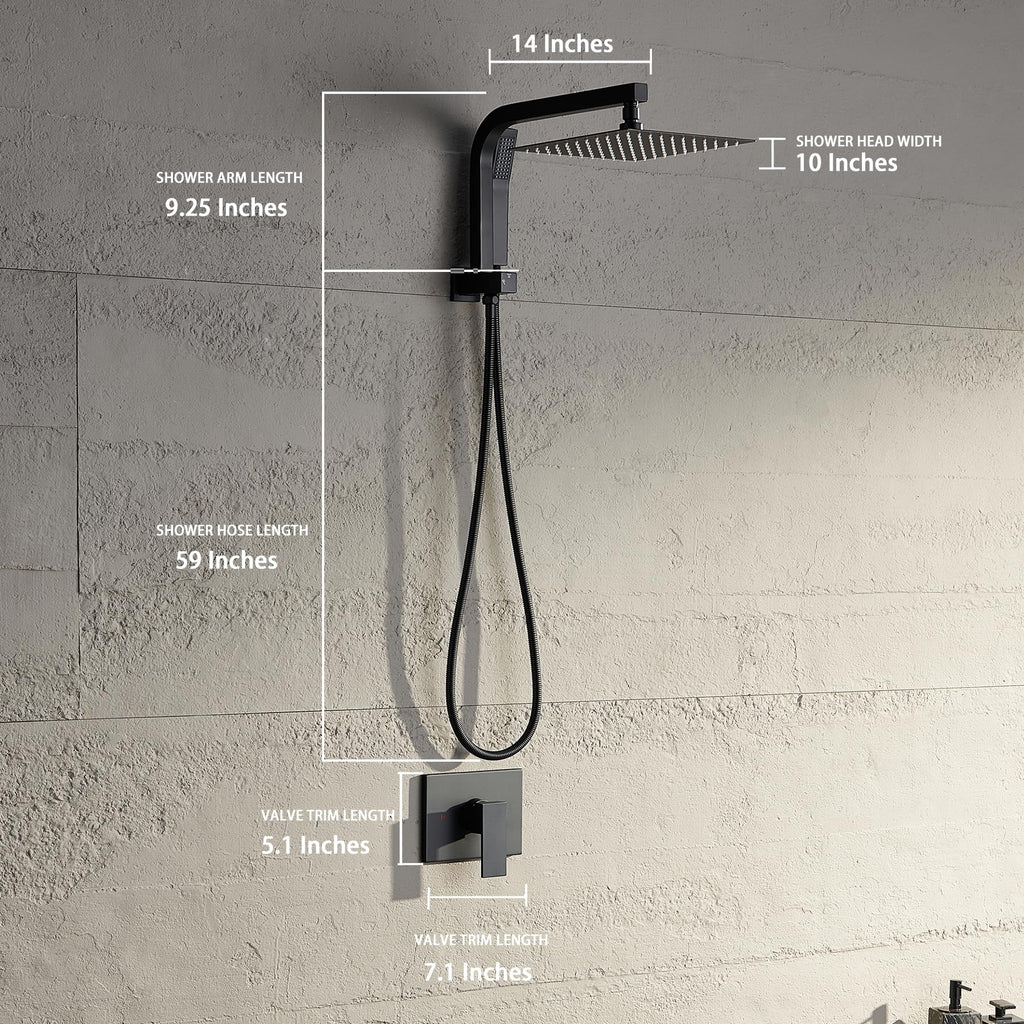 Matte Black Shower Faucet Set,10 Inch shower head with handheld combo
