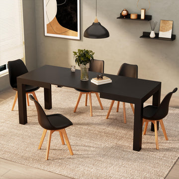 First Extendable Table, 47.2(78.7) x31.5 in, Ashwood Black, for 6-8 People, Expandable Dining Table, Italian
