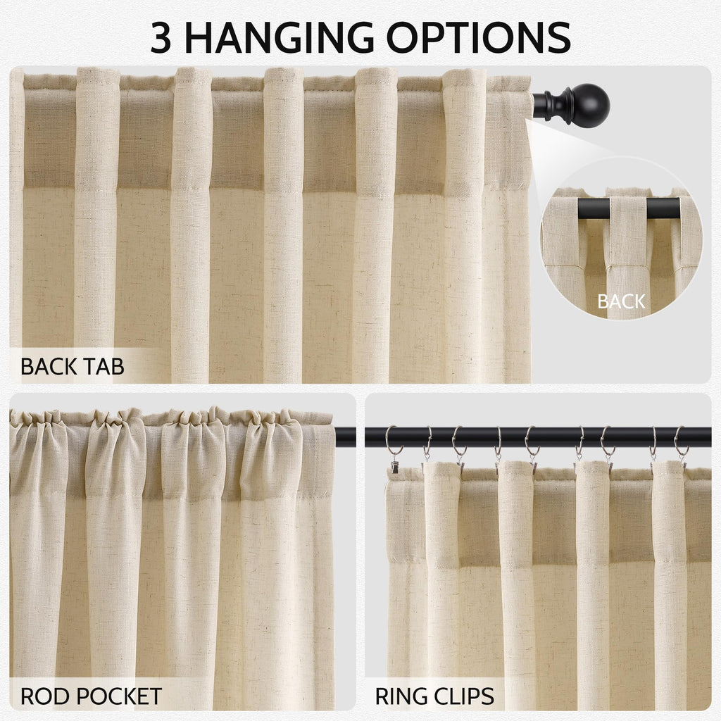 Extra Long Curtain 108 Inches Long Set Back Tab Tan Linen Drapes Neutral Farmhouse Light Filtering Semi Sheer Linen