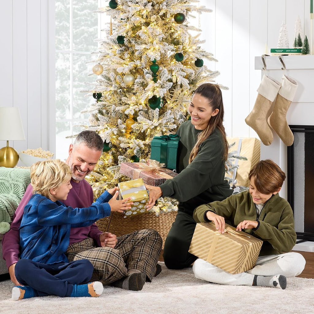 Full Flocked Aspen Christmas Tree, Pre-lit Noble Fir w/ 1,500 Super Bright Twinkling Micro LED Lights, 2-in-1