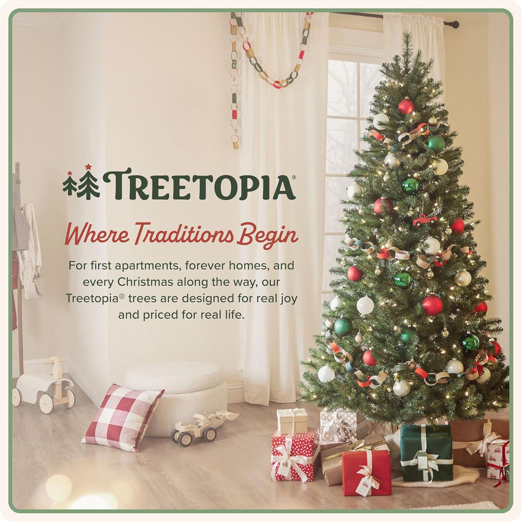 Kennedy Fir - Artificial Indoor Christmas Tree, Hinged Branches, Narrow Profile, Holiday Décor. LED Color Changing