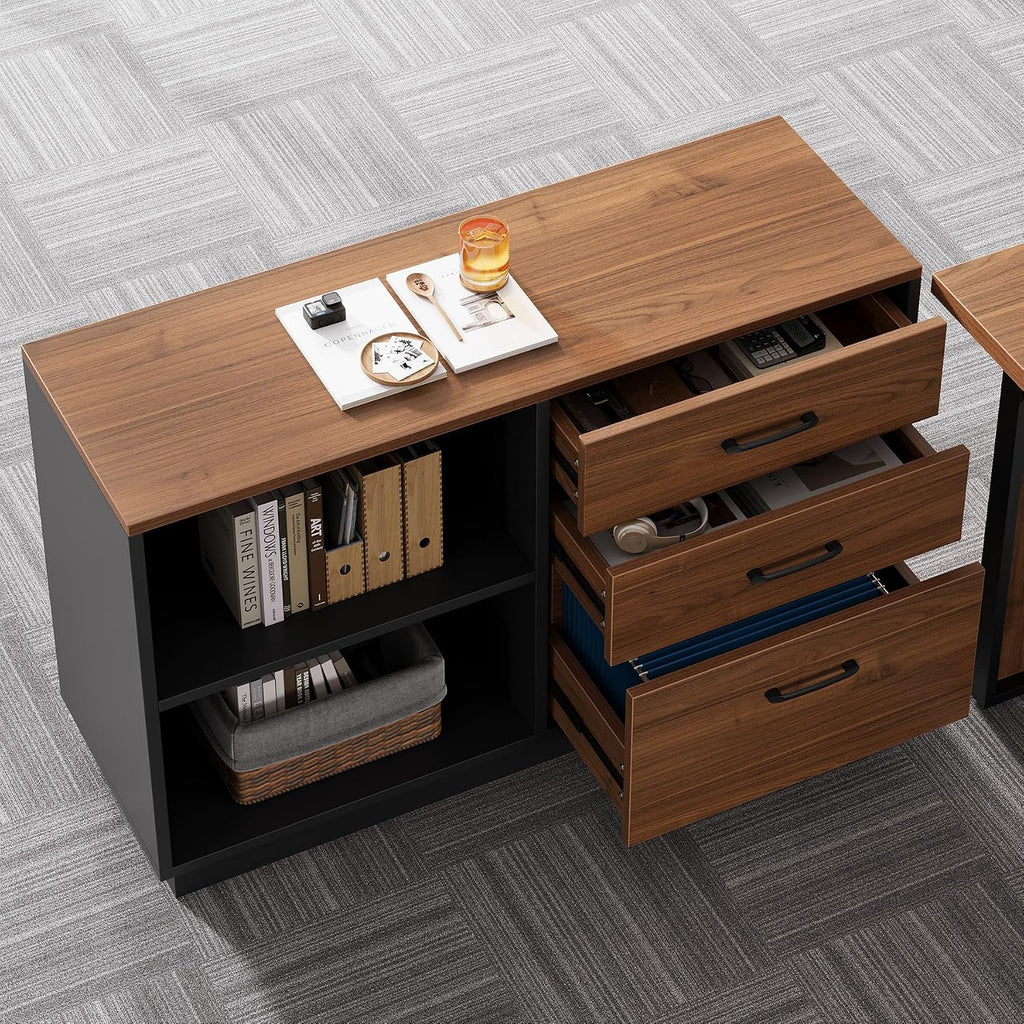 3 Drawer File Cabinet with 2 Open Shelves, Modern 39" Lateral Filing Cabinet for Letter/Legal Documents, Wooden