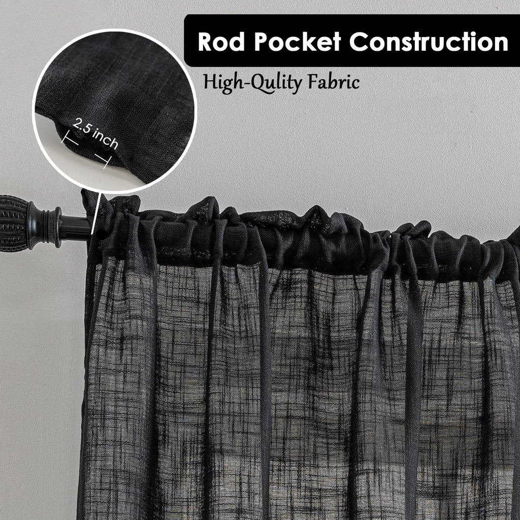 Beda Home Tassel Linen Textured Swag Curtain Valance, Black, 36 x 36 in