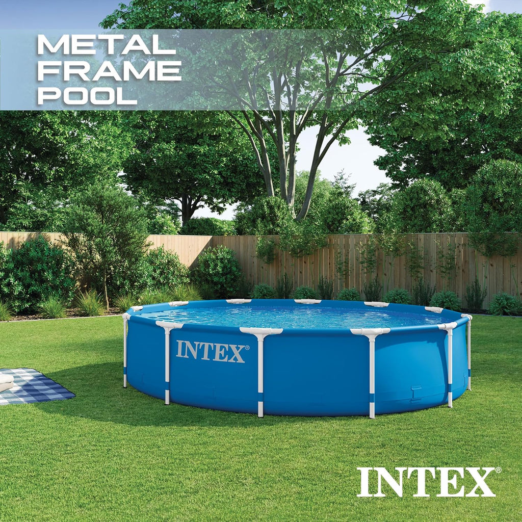 Metal Frame 12ft x 30in Round Above Ground Swimming Pool Set Bundle | 28211EH - 530 GPH Cartridge Filter Pump, Ladder