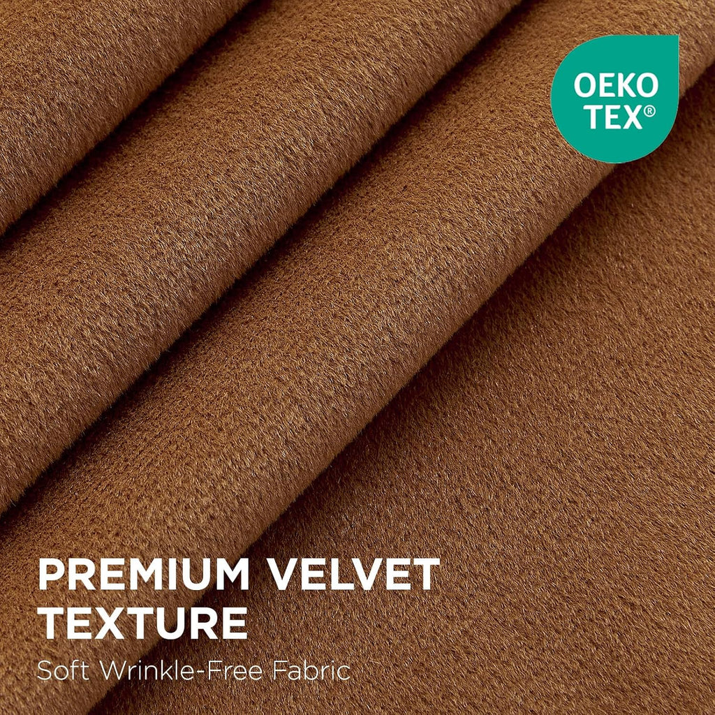 Golden Brown 100% Blackout Curtains 96 Inch 2 Panels, Luxury Thermal Brown Velvet Curtains for Bedroom Living Room