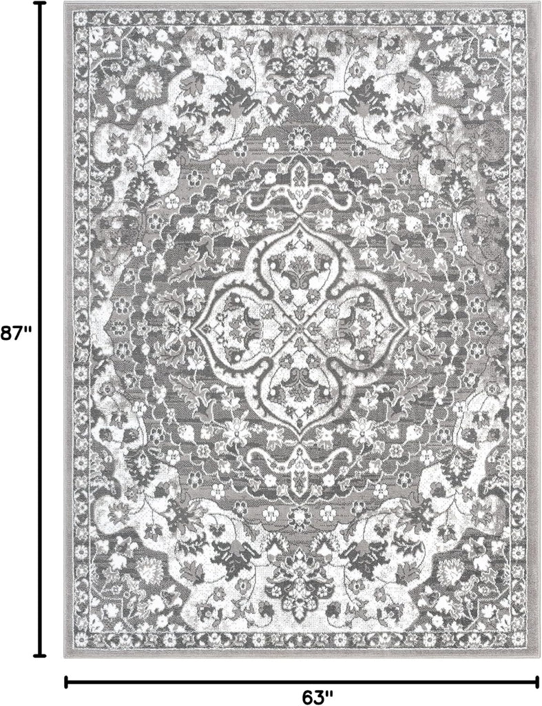 Granda Grey Traditional Oriental Medallion Floral Area Rug