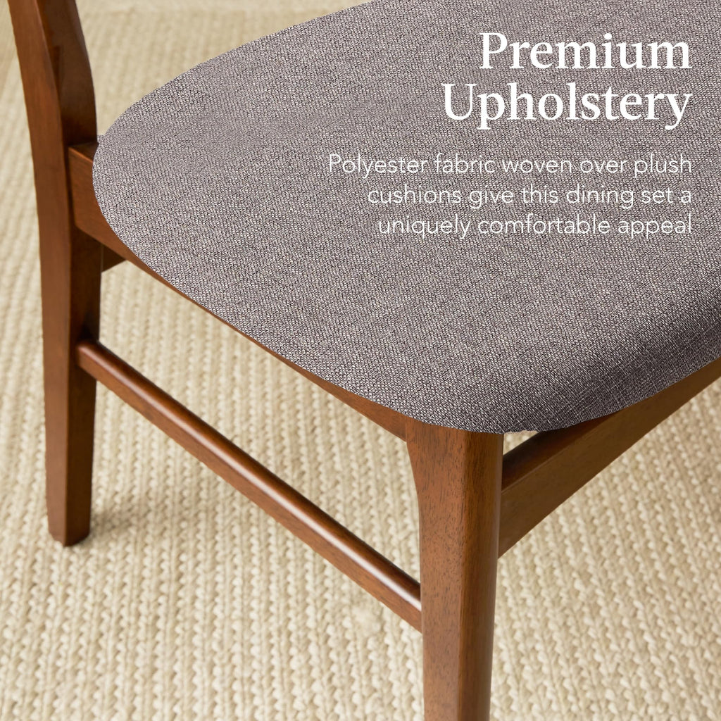 7-Piece Wooden Dining Room Table Set, Mid-Century Modern, Kitchen Table w/ 6 Chairs, Upholstered Cushions, Curved