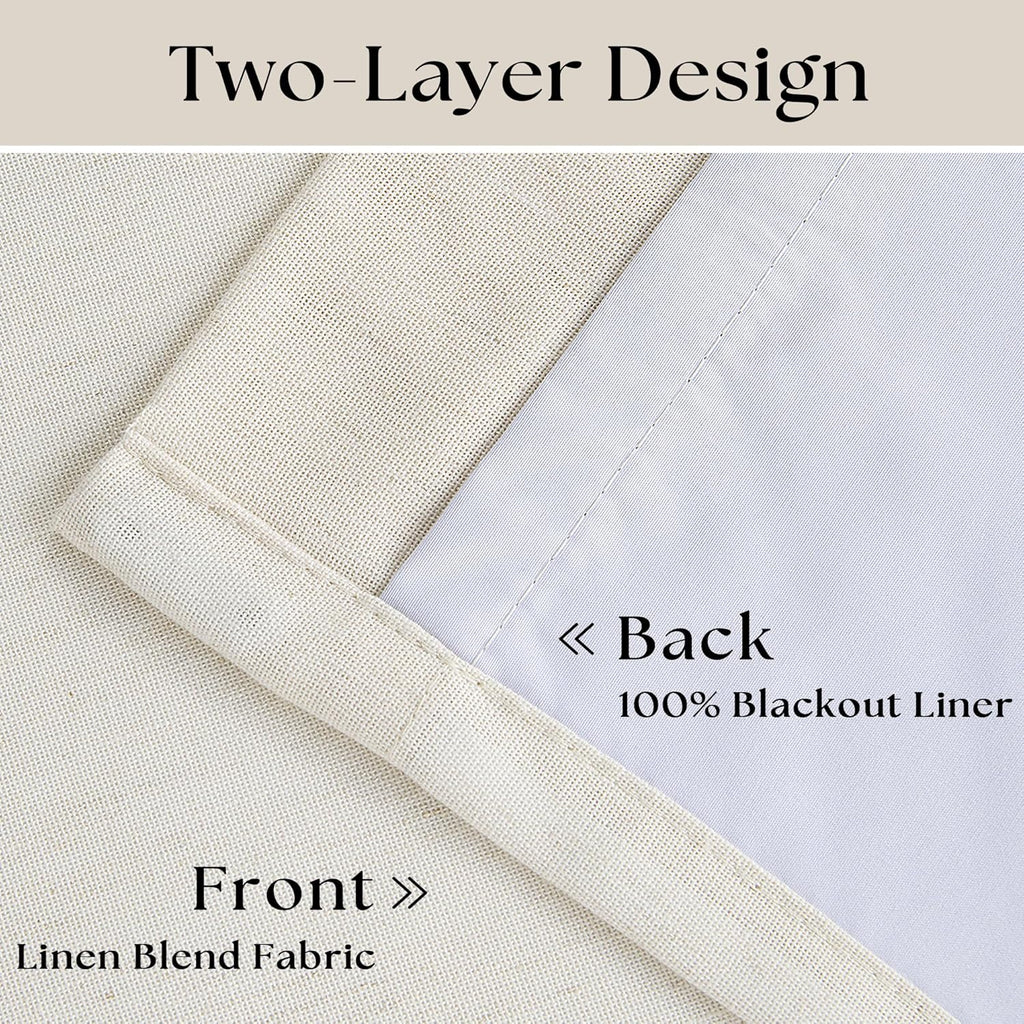 Pinch Pleated Linen Blackout Curtains 96 Inches Long for Living Room 2 Panel Set Cream Ivory 100% Black Out Pinch