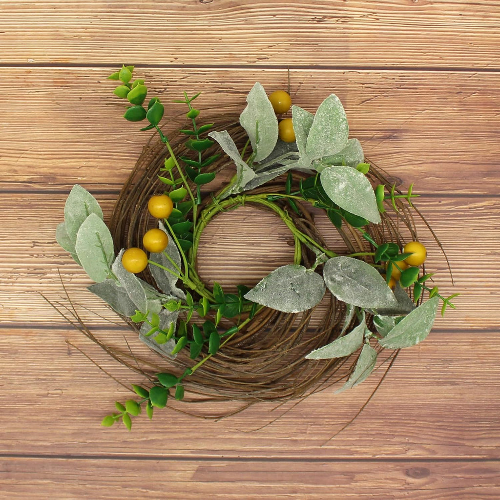 Rustic Country Artificial Lambs Ear/Boxwood and Twig Wreath, Year Round Full Green Wreath or Outdoor Display, 9-Inch