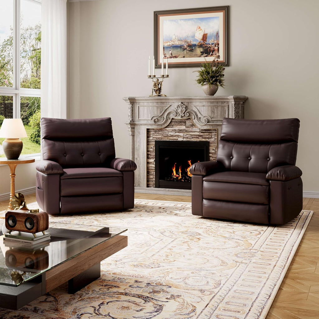 GarveeHome Oversized Recliner Chairs, Classic Manual Leather Recliner