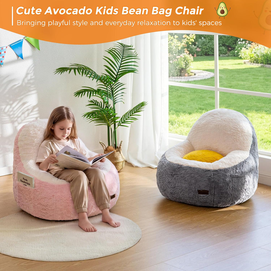 Bean Bag Chair for Kids, Avocado-Shaped Faux Fur Chair